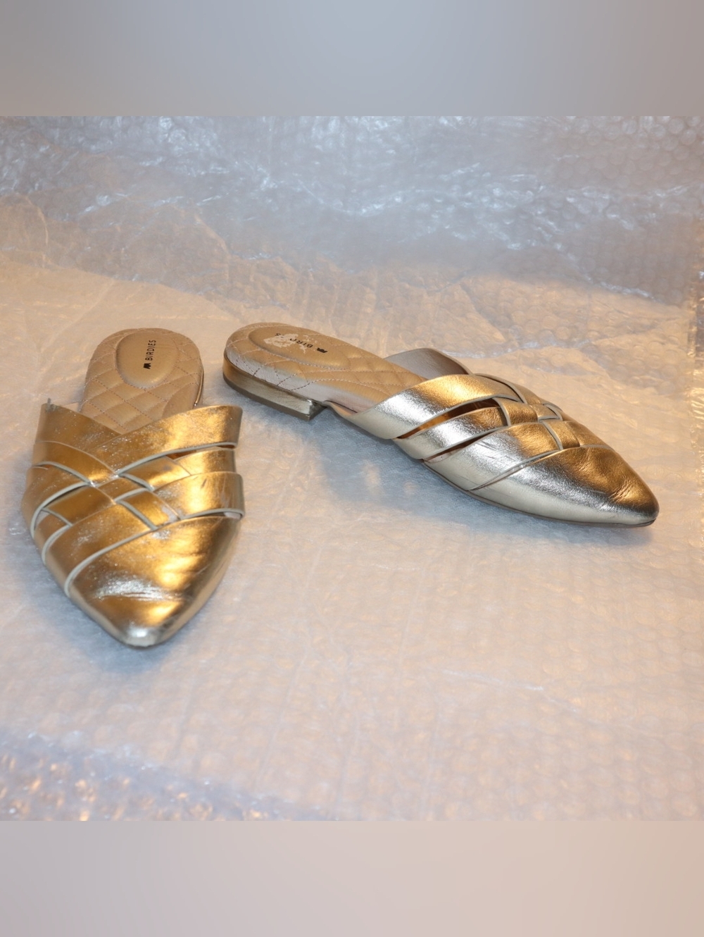 BIRDIES The Dove Mule Gold Crossed Leather Size 8.5 - Picture 9 of 13